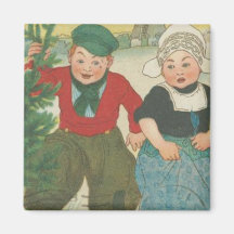 Vintage Christmas tree cutting children Refrigerator Magnets