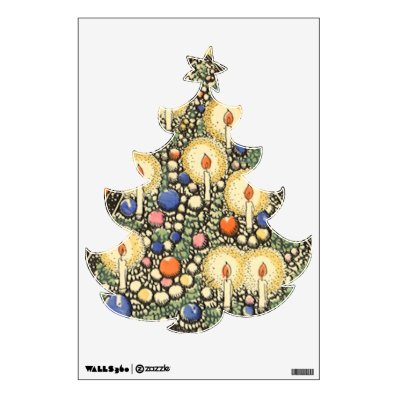 Vintage Christmas Tree Lit Candles Star Stockings Wall Graphic
