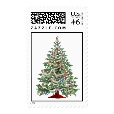 Vintage Christmas Tree Postage Stamps