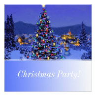 Vintage Christmas tree snowy night party Invitation