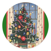 Vintage Christmas Tree Round Sticker