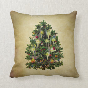vintage christmas tree throw pillows