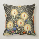 Vintage Christmas Tree with Candles and Stockings Throw Pillow