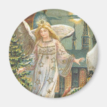 Vintage Christmas Victorian Angel Church Tree Moon Fridge Magnet