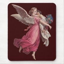 Vintage Christmas, Victorian Angel Holding a Child Mouse Pad