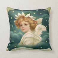 Vintage Christmas, Victorian Angel with Gold Stars Throw Pillow
