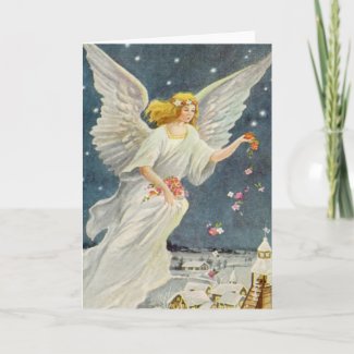 Vintage Christmas Victorian Angel with Stars Roses Card