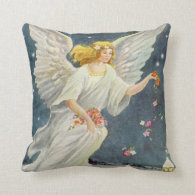 Vintage Christmas Victorian Angel with Stars Roses Throw Pillow