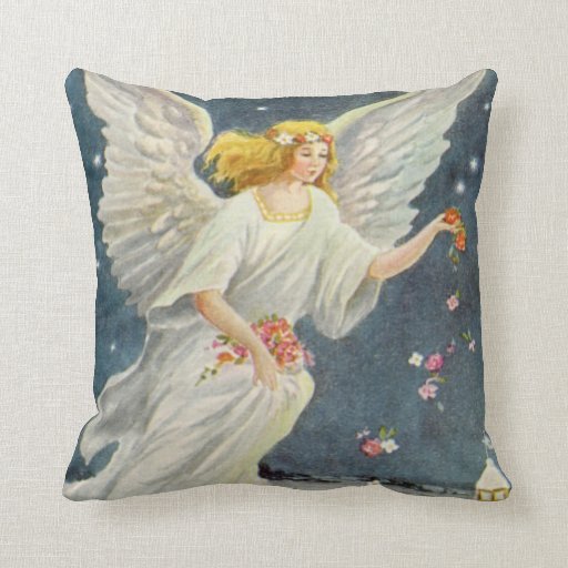 Vintage Christmas Victorian Angel with Stars Roses Throw Pillows Zazzle