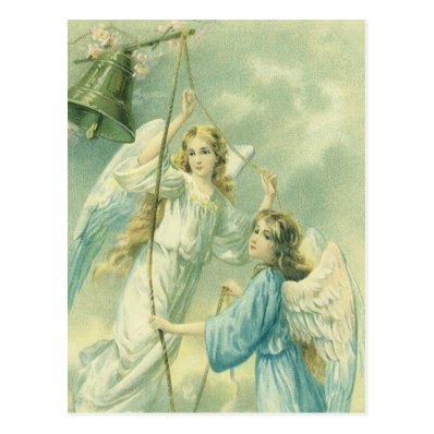 Vintage Christmas, Victorian Angels with Bell Postcards