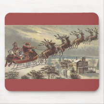 Vintage Christmas, Victorian Santa Claus in Sleigh Mouse Pads