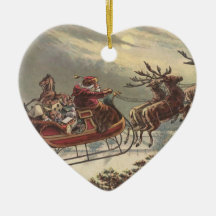 Vintage Christmas, Victorian Santa Claus in Sleigh Christmas Ornaments