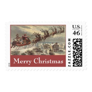 Vintage Christmas, Victorian Santa Claus in Sleigh Stamp
