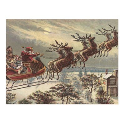 Vintage Christmas, Victorian Santa Claus in Sleigh Postcard