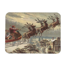 Vintage Christmas, Victorian Santa Claus in Sleigh Flexible Magnet