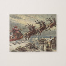 Vintage Christmas, Victorian Santa Claus in Sleigh Jigsaw Puzzle