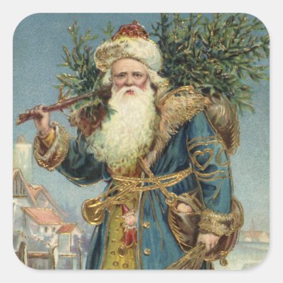 Vintage Christmas, Victorian Santa Claus, St. Nick Square Stickers