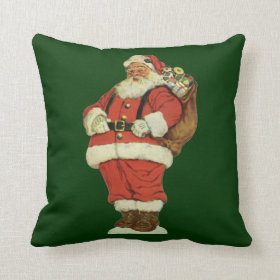 Vintage Christmas, Victorian Santa Claus Toys Throw Pillow