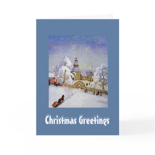Vintage Christmas Village Church Scene Card card