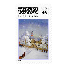 Vintage Christmas Village Church Scene stamp