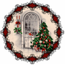 Vintage Christmas Window Ornament Photo Sculptures