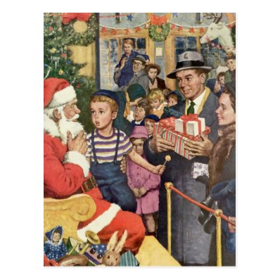 Vintage Christmas Wish, Boy on Santa&#39;s Lap Postcards