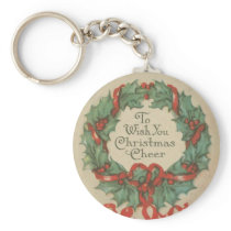 Vintage Christmas Wreath with Wishes Key Chain