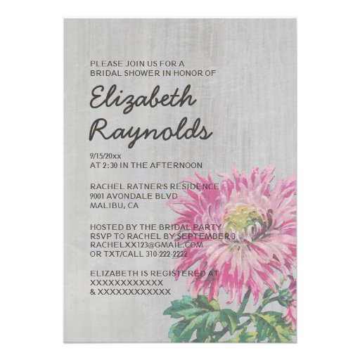 Vintage Chrysanths Bridal Shower Invitations