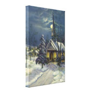 Vintage Church in Moonlight Shining on Winter Snow wrappedcanvas