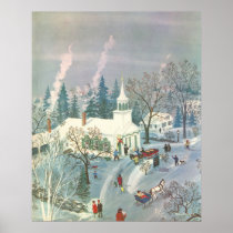 Vintage Church in Wintertime on a Snowy Day Print