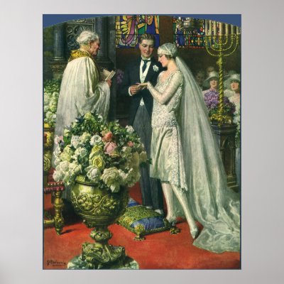 Vintage Church Wedding Ceremony Bride and Groom Poster by YesterdayCafe