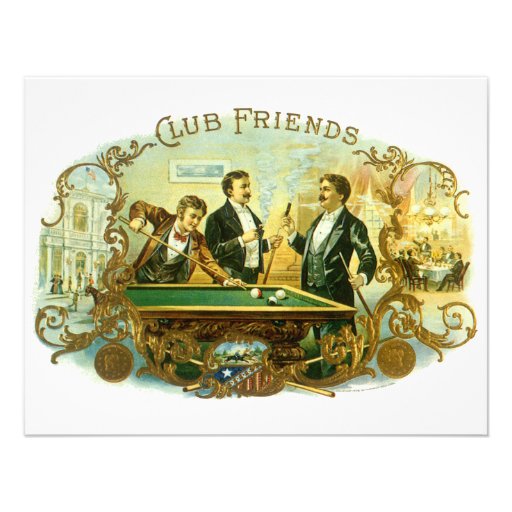 Vintage Cigar Label Art Club Friends Shooting Pool Announcement