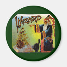 Vintage Cigar Label Art, Wizard Cigars w Black Cat Refrigerator Magnets