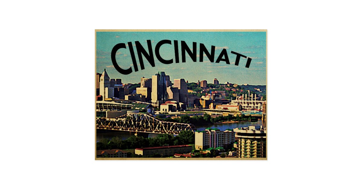 vintage cincinnati skyline postcard zazzle vintage birthday invitations