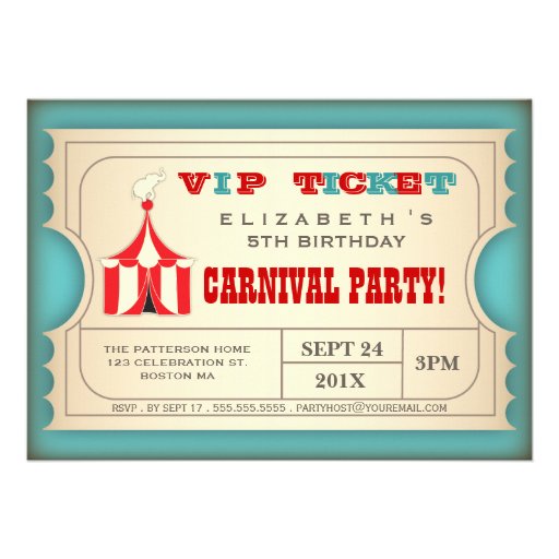 Vintage Circus Carnival Birthday Party Ticket Custom Invite