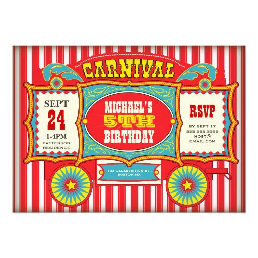 Vintage Circus Carnival Wagon Birthday Party Invites