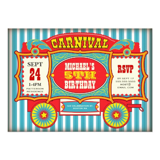 Vintage Circus Carnival Wagon Birthday Party Custom Invite