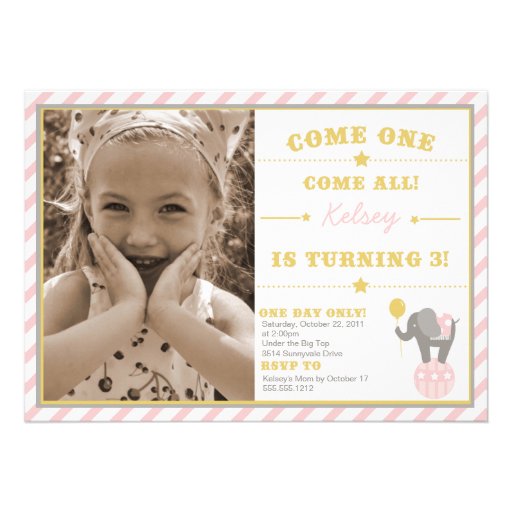 Vintage Circus Elephant - 3rd Birthday Personalized Announcement