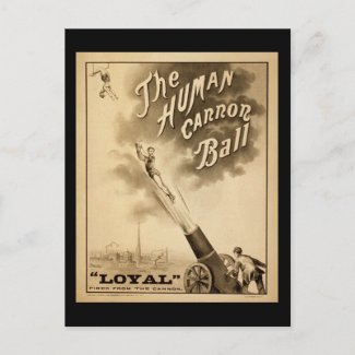 Vintage Circus Poster Human Canon Ball circa 1879 postcard