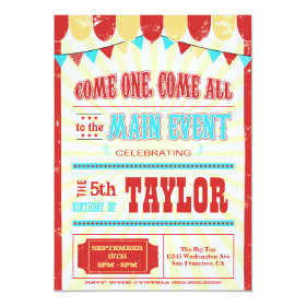 Vintage circus typography birthday party invite 5