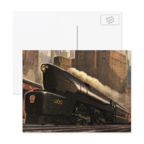 Vintage City Commuter Train on the Tracks Post Cards