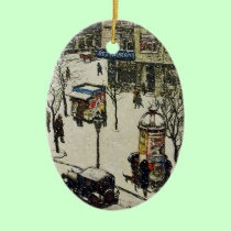 Vintage City Street Winter Scene ornaments