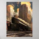 Vintage City, T1 Duplex Train on Railroad Tracks Print