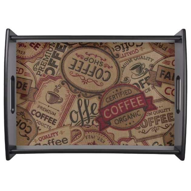 Vintage Coffee Labels Collage Serving Tray