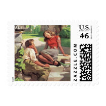 Vintage College Coeds in Love Postage Stamps