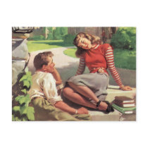 Vintage College Coeds in Love Postcard
