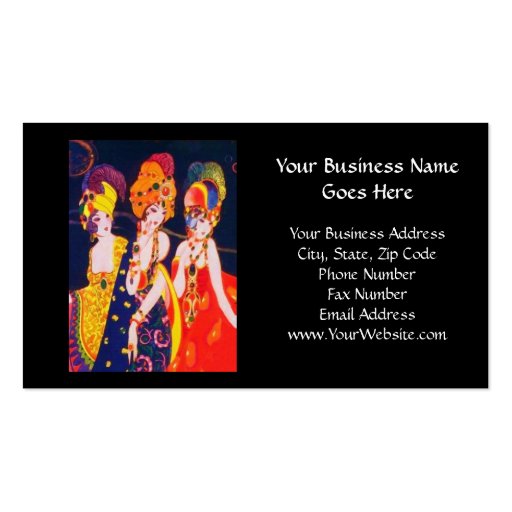 Vintage Colorful Deco Women with Jewelry Business Card Template (front side)