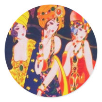 Vintage Colorful Deco Women with Jewelry Round Sticker