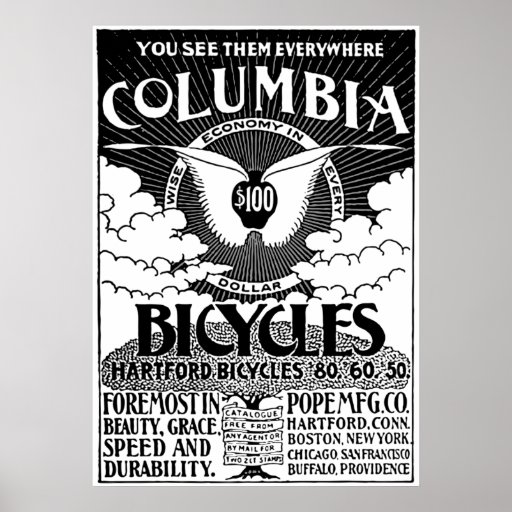 Vintage Columbia Bicycles Advertisement Poster