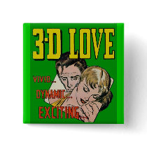 Vintage Comic Book Art - 3D LOVE Pinback Buttons